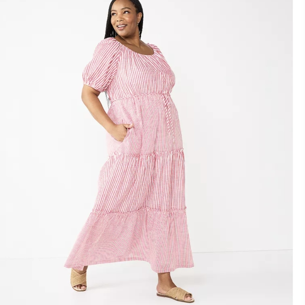 NWT Draper James RSVP Red and White Striped Maxi Dress